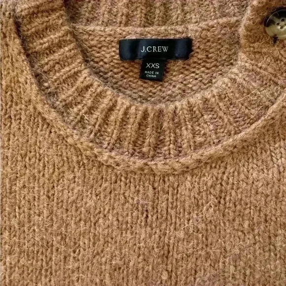 Womens J Crew Chunky Button-Shoulder Crewneck Sweater Alpaca Wool Size XXS Brown - Picture 2 of 8